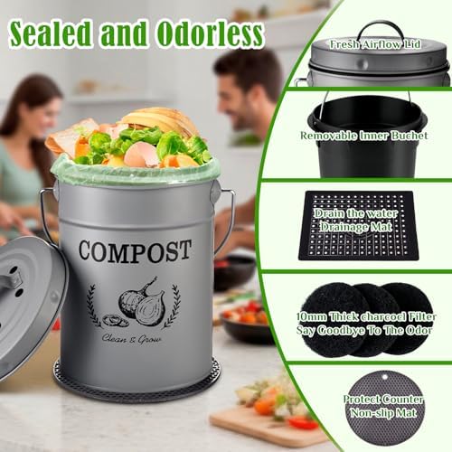 AOSION 1 Gallon Countertop Compost Bin with Lid