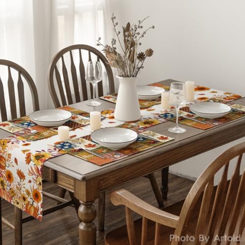 Artoid Mode Hello Pumpkin Leaves Fall Placemats Set of 4-12 x 18 Inch