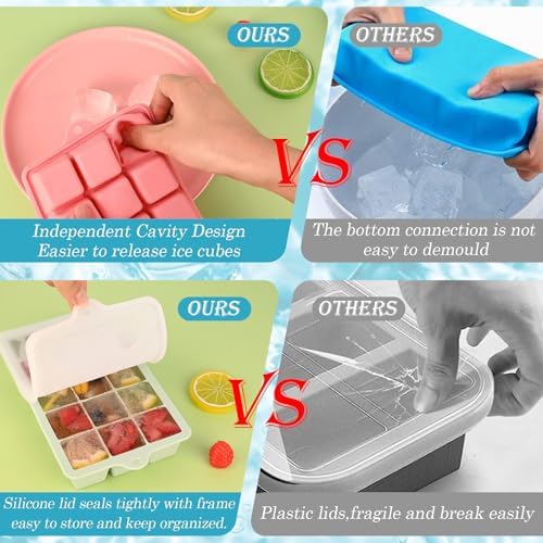 HUAKENER 2 Pack Silicone Ice Cube Tray, Ice Cube Trays for Freezer