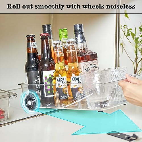 MANO 2 Pack Divided Rolling Refrigerator Tray Clear Roll Out Fridge
