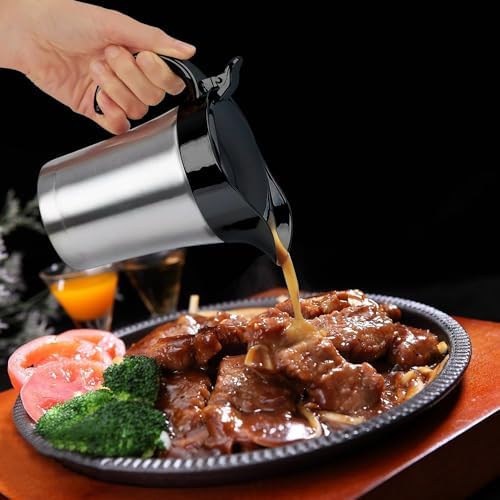 Double Insulated Gravy Boat,25Oz Stainless Steel Gravy Sauce Jug with
