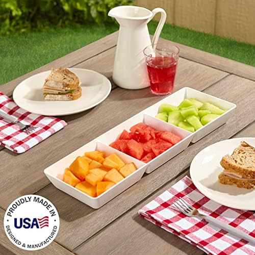 US Acrylic Avant White Plastic Divided Serving Trays (Set of 4) 15” x