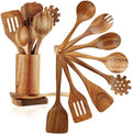 FJNATINH 10 Pcs Teak Wooden Utensil Set