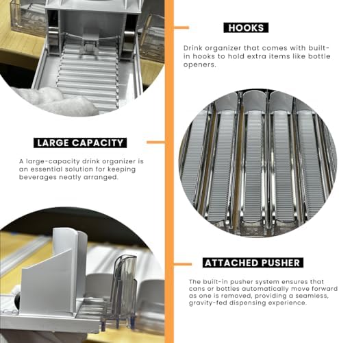 Soda Can Organizer, 5-Row Stainless Steel Adjustable Dispenser