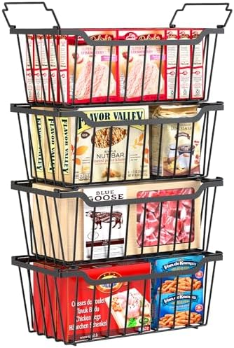 SUNALLY Freezer Organizer Bins, 4 Pack, Black