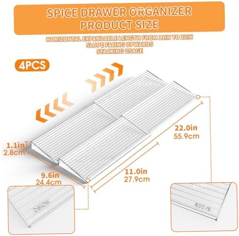 4Pcs Spice Organizer, Clear Plastic Spice Drawer Organizer Large