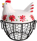 Metal Wire Egg Basket with Ceramic Chicken Cover