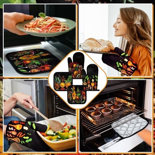 Teenyyou 8 Pcs Colorful Spices Kitchen Towels, Pot Holders and Oven