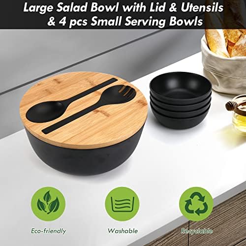 ShineMe Salad Bowls, Large Salad Bowl with Lid and Servers, Bamboo