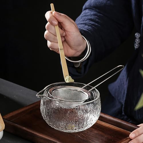 Matcha Bowl and Whisk Holder Set, Glass Matcha Bowl with Spout