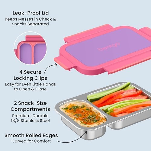 Bentgo Stainless Steel Snack Box, Leak-Proof, 2 Compartments, 2-Cup