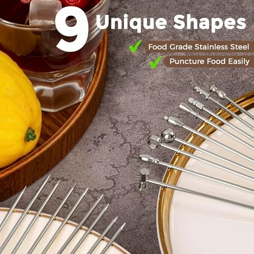 Metal Martini Cocktail Picks 9 Pcs, 4.1 in Olive Skewers Stainless
