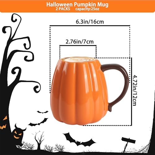 Halloween Pumpkin mugs Set Of 2-25oz Large Ceramic Pumpkin Cups