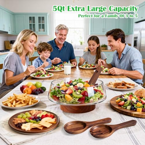 Extra Large Glass Salad Bowl with Lid Set, 5-Qt (160 fl oz)