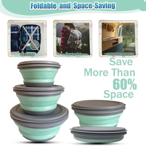 Collapsible Camping Bowl with Lid, Foldable Food Container