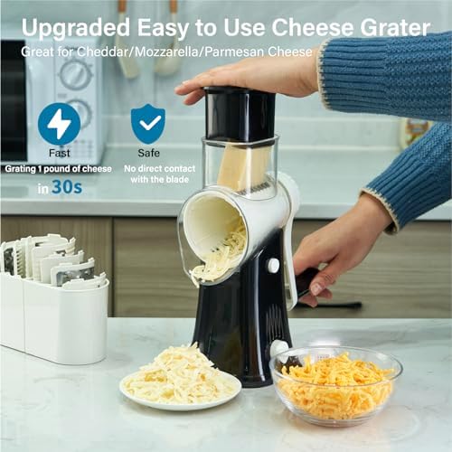 Rotary Cheese Grater Hand Crank, 5-Blade, Black