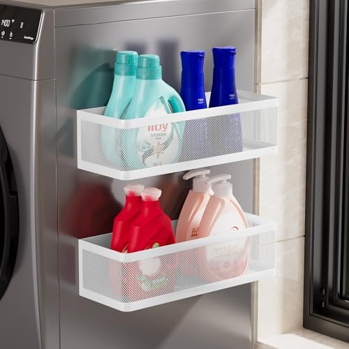 2 Pack Metal Magnetic Washing Machine Shelves, White