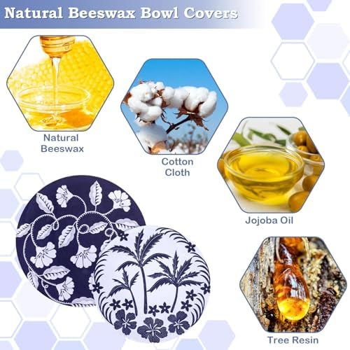 2 Large Reusable Beeswax Bowl Covers for Bread Proofing, 10/12 Inch