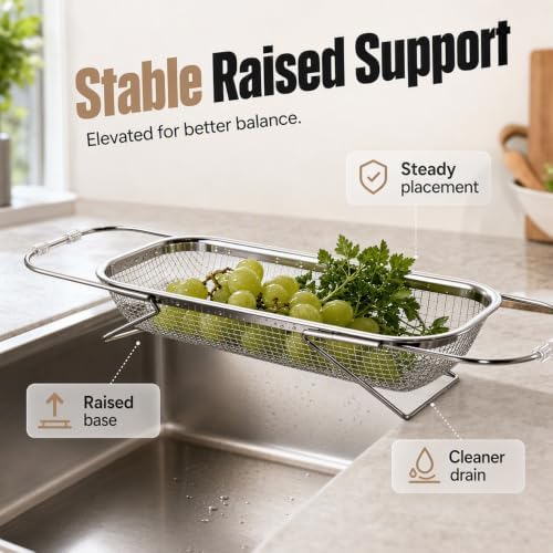 Stainless Steel Over-The-Sink Colander Strainer Basket, Expandable