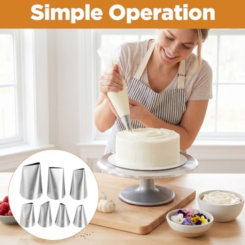 7 Pcs Cake Piping Tips,Flower Piping Tips Set with Coupler Petal &