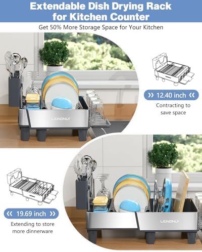 Expandable Dish Drying Rack, 304 Stainless Steel, Gray