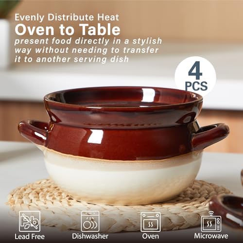 ONEMORE French Onion Soup Bowls, Oven Safe Soup Crocks with Handles