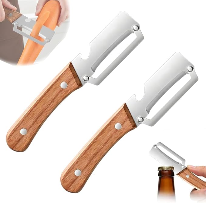 Premium Vegetable Peeler with Wooden Handle and Bottle Opener, 2-In-1 Stainless by Unknown