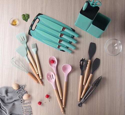 19 Pcs Kitchen Cooking Utensils and Knife Set with Block, Include