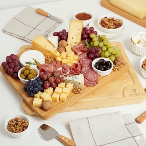 Bamboo Cutting Board, Durable Kitchen Wood Boards with Deep Juice