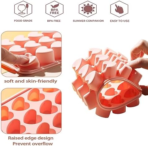 2 Pack Heart-Shaped Ice Cube Trays with lid and bin - 48 Holes