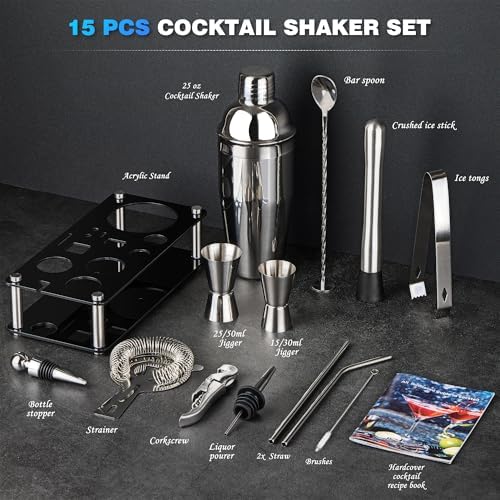 Wukuna Bartender Kit,15 Pcs Cocktail Shaker Bar Tool with Acrylic
