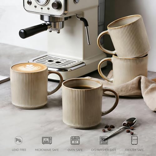 MONITO 16Oz Coffee Mugs Set of 4, Rustic Ceramic Coffee Cup Set with