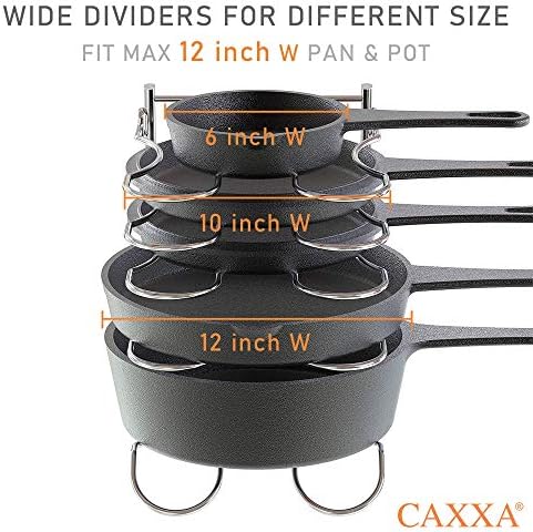 CAXXA Heavy Duty Pan Rack, Pot Lid Rack, Kitchen Cabinet Pantry Cookware Organizer Rack Holder with 5 Adjustable Dividers, Chrome