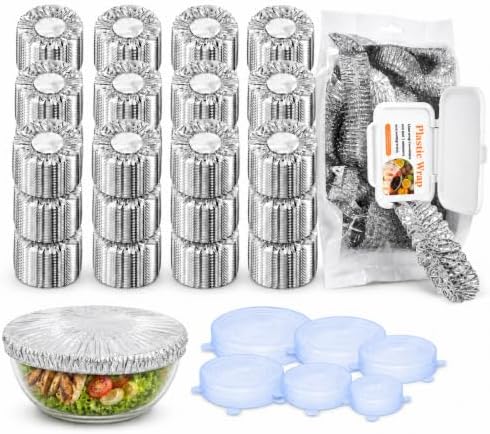 Reusable Aluminum Foil Food Covers & Silicone Lids, 46Pcs