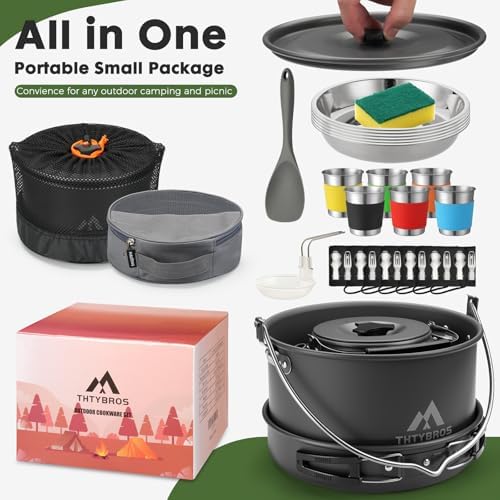 THTYBROS 43-Piece Camping Cookware Set,Large Mess Kit for 6
