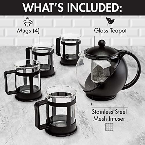 Primula Half Moon Teapot Set with 4 Tea Cups, Removable Stainless