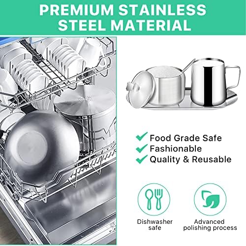 Stainless Steel Sugar and Creamer Set, Coffee Creamer Jug with Lid and