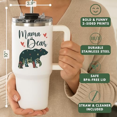 Mama Bear Tumbler - Bear Cup With Straw - Momma Birthday Gifts