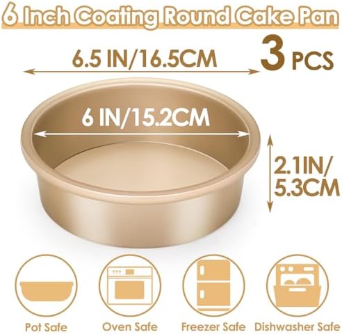 6 Inch Round Cake Pan Set of 3, Nonstick Coating Baking Round Cake