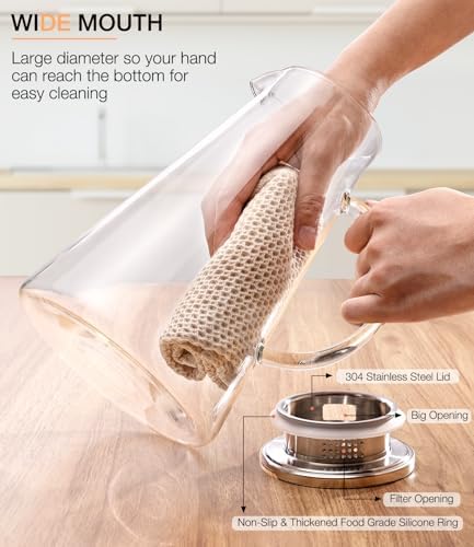 Glass Pitcher with Lid and Handle,68oz Borosilicate Water Pitcher
