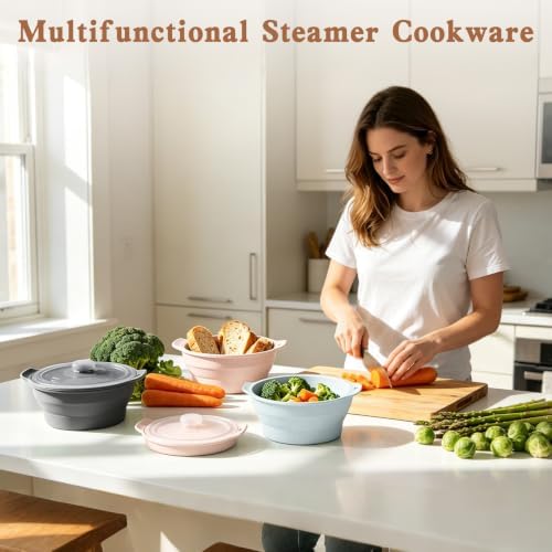 42oz Collapsible Silicone Microwave Steamer (Beige)