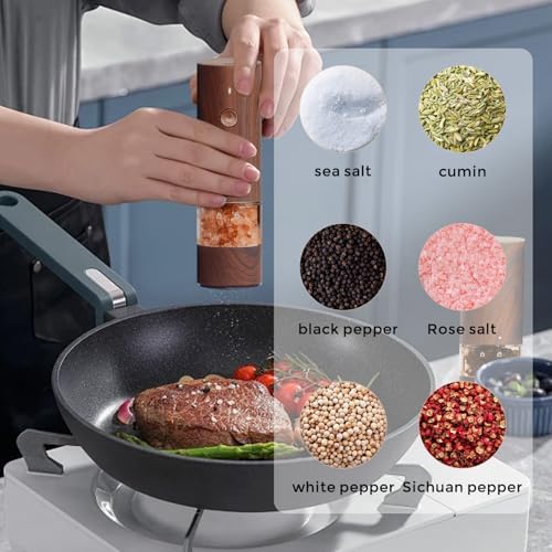 Electric Salt and Pepper Grinder Set, Wood Grain