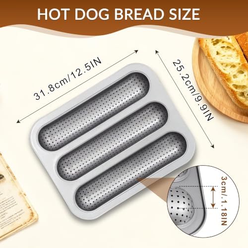 French Bread Baking Pan, 3-Cavity Baguette Pan, Silver 1 Pack