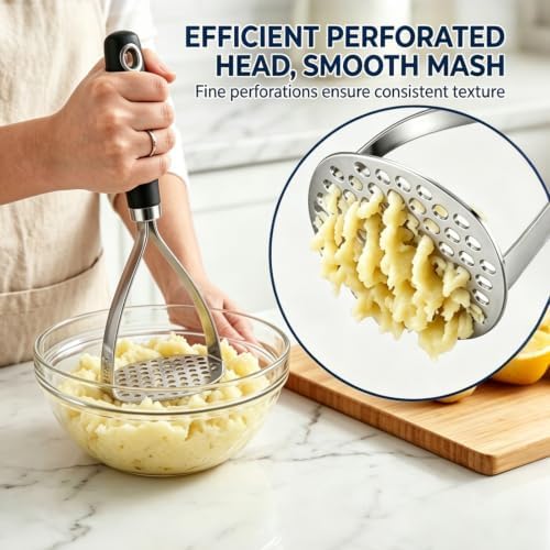 Potato Masher, 10.25 Inch Stainless Steel Masher with Non-Slip TPR