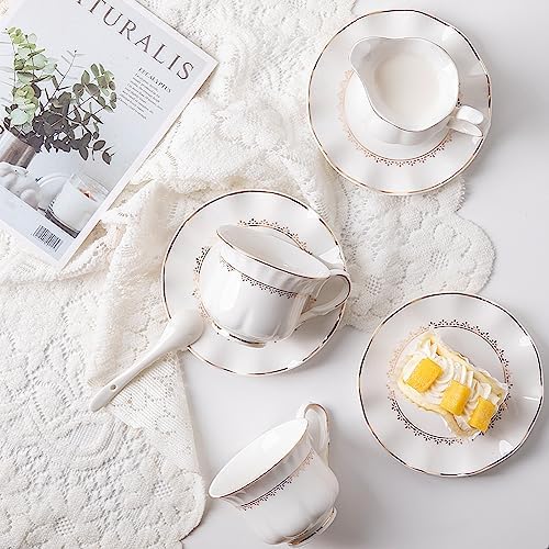 Sweejar Porcelain Tea Set With Gold Trim - Ceramic Tea pot and Sugar &