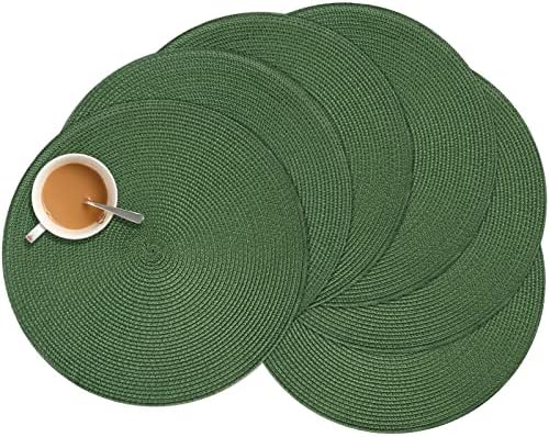 Zupro Round Olive Green Placemats Set of 6 Braided 15" Indoor/Outdoor