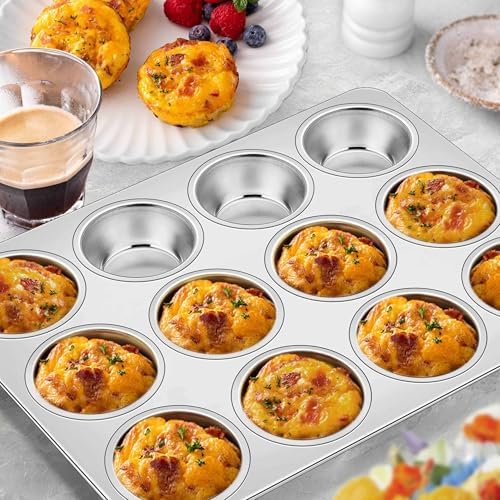 Homikit Stainless Steel Muffin Pan 12 Cups, 1 Pack Cupcake Tins Non