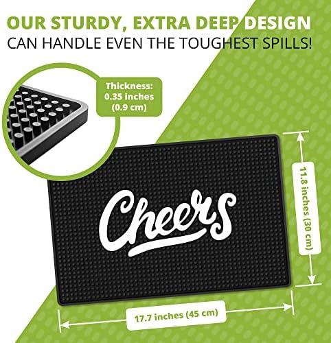 Cheers Bar Mat - 18"x12" Rubber Bar Mat for Home Bar, Wet Bar &