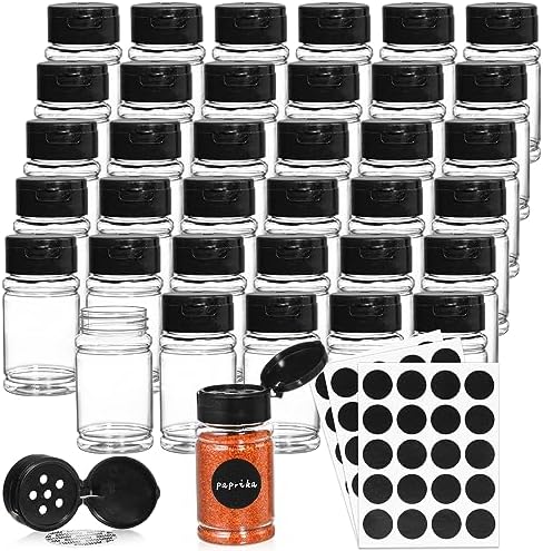 Tosnail 36 Pack 2.7 Oz Small Plastic Spice Bottles with Black Shaker