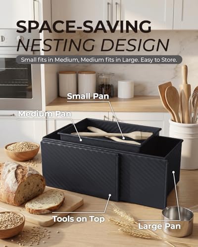 CARTMAN 3-Piece Pullman Loaf Pan with Lid, 2.2/1/0.8 LB Bread Pan